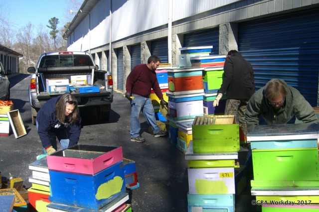 Volunteers sorted hives.